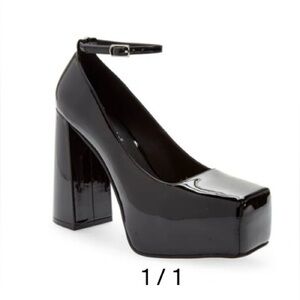 Jeffrey Campbell Black Patent Platform Square Toe Block Heel Pumps - 7.5